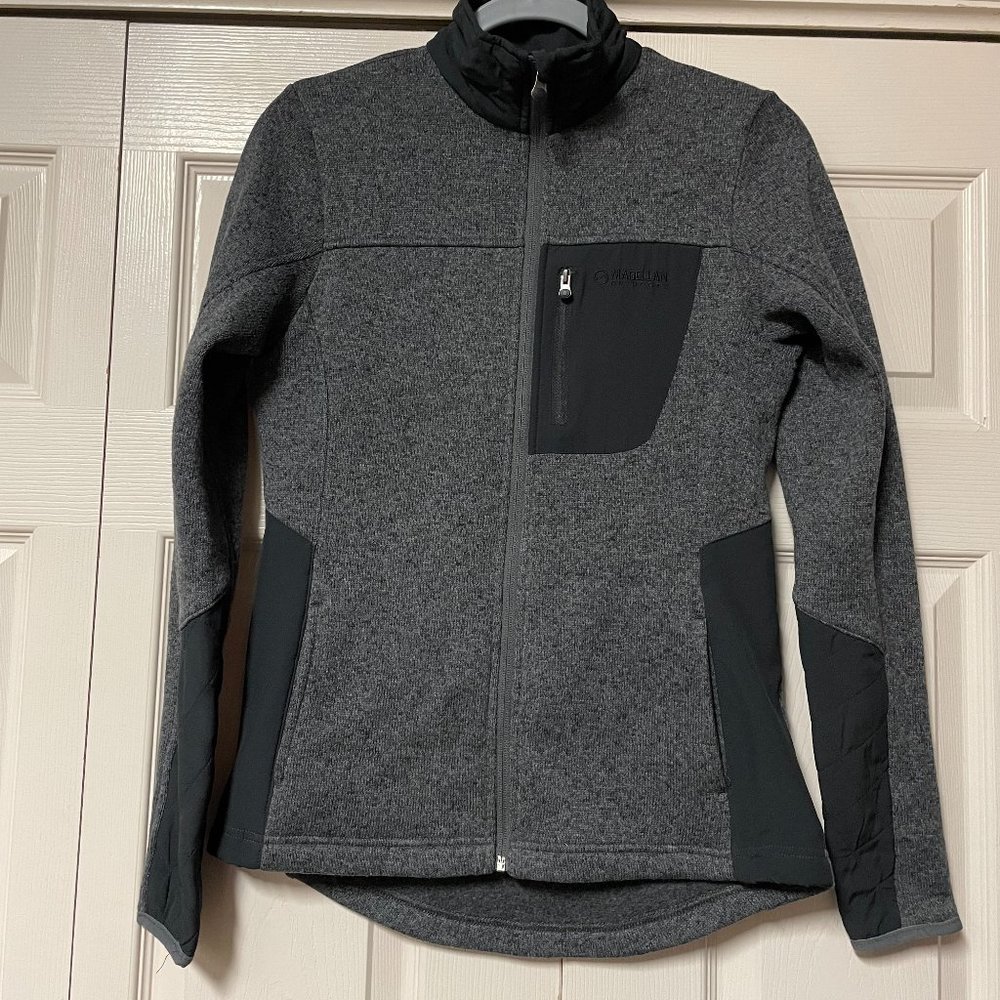 Magellan Outdoors Knit Zip Up Sweater Jacket Very Warm Winter Gray Mock Neck S